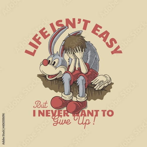 retro cartoon emblem of depression men wearing bunny costume photo