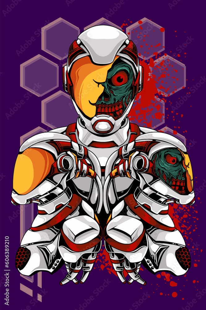 Cyborg zombie vector illustration for print on t-shirt distro