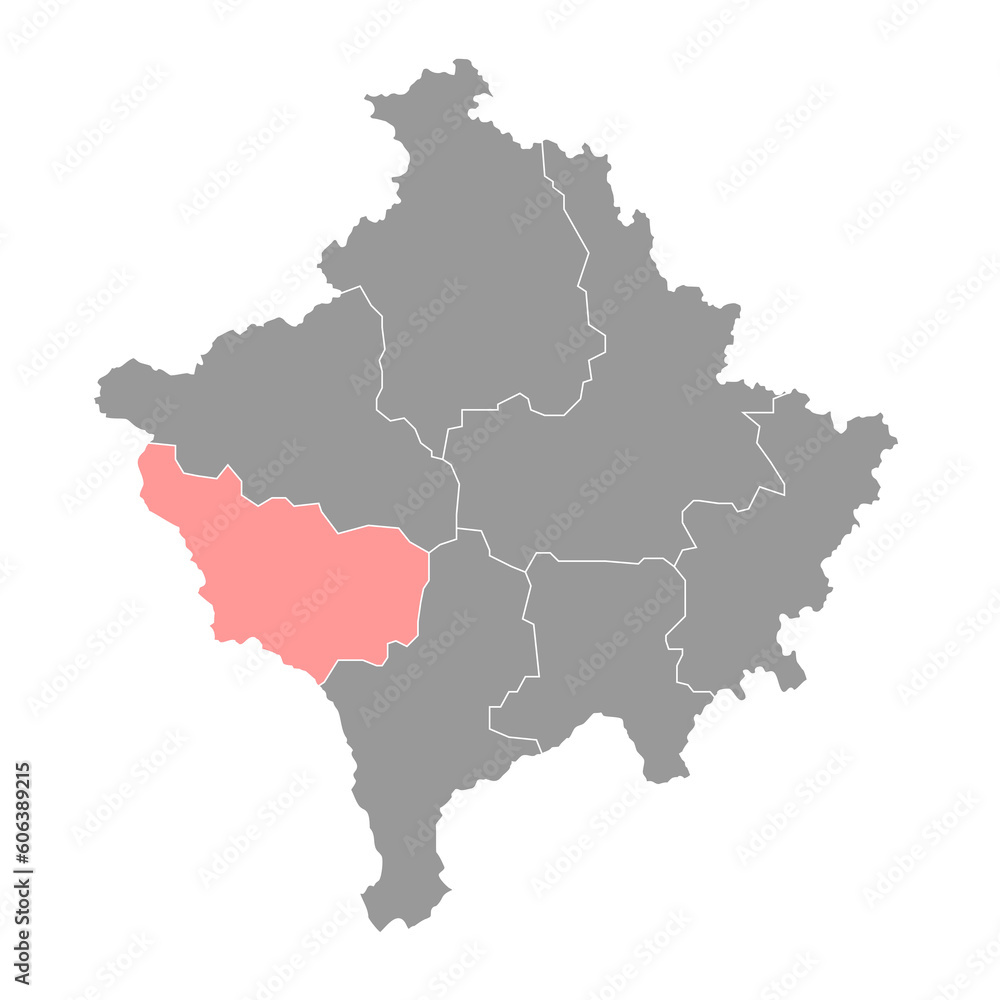 Gjakova district map, districts of Kosovo. Vector illustration.