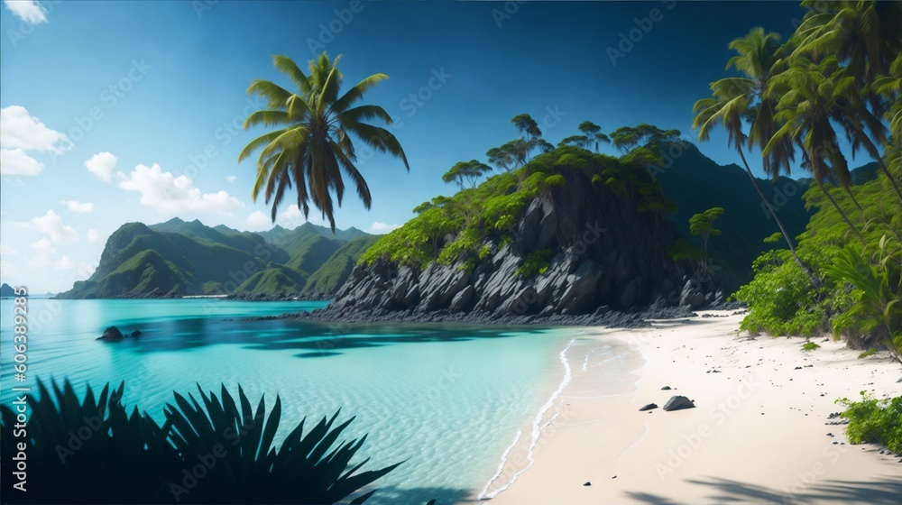 beach with palm trees, generative ai 