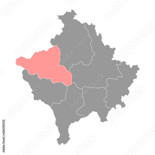 Peja district map, districts of Kosovo. Vector illustration.
