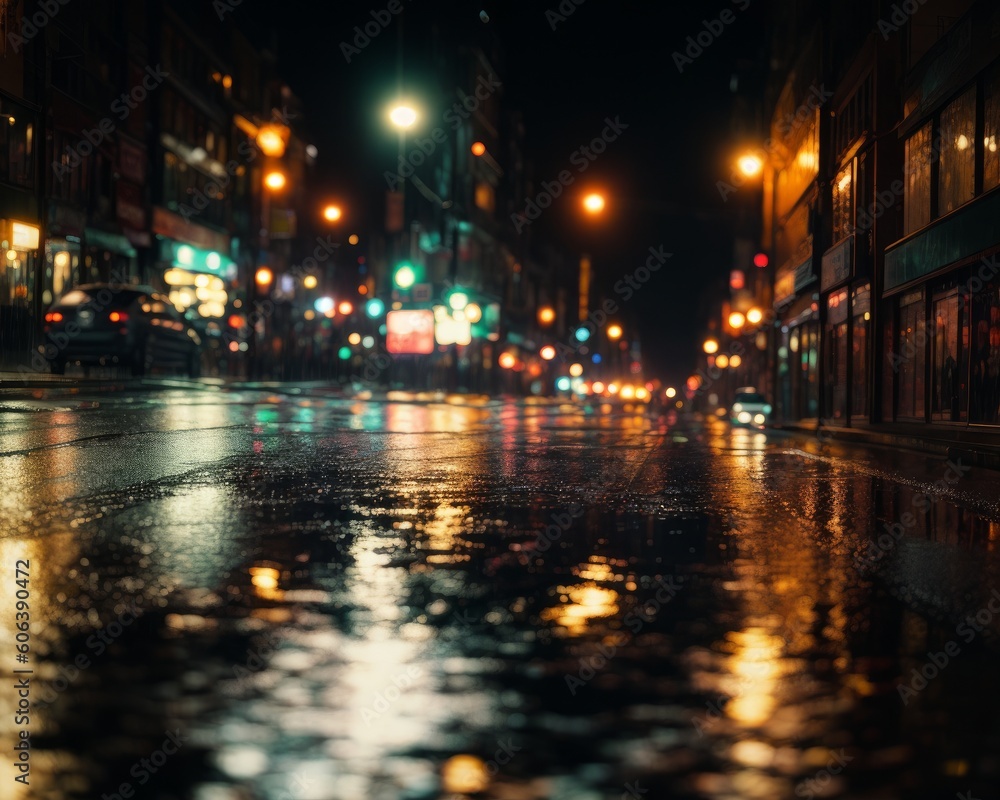 Picture of a wet street by night volume two created with generative ai, ki