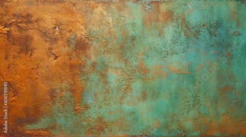 Rusty metal texture. Rusty metal background. copper background, orange and green. generative AI