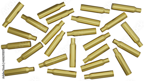 Rifle bullet sleeves isolated in transparent background. Military concept. 3D render