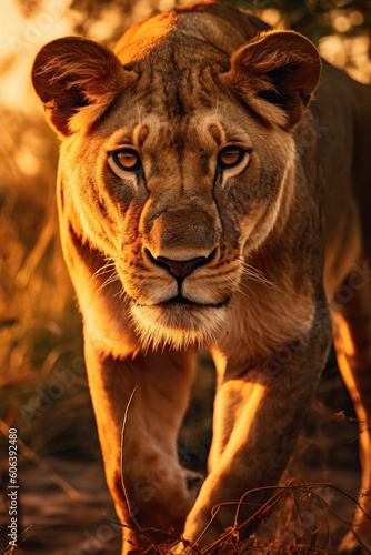 Lioness in savannah