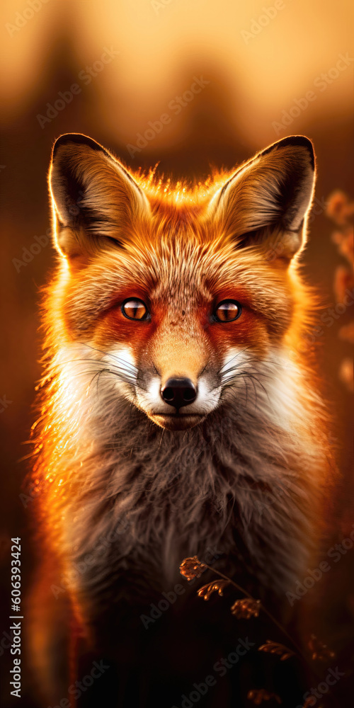 Fototapeta premium Portrait of a red fox (Vulpes vulpes) at sunset