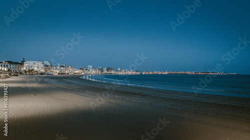 Les Sables-D Olonne  view on the beach and city lights at sunset