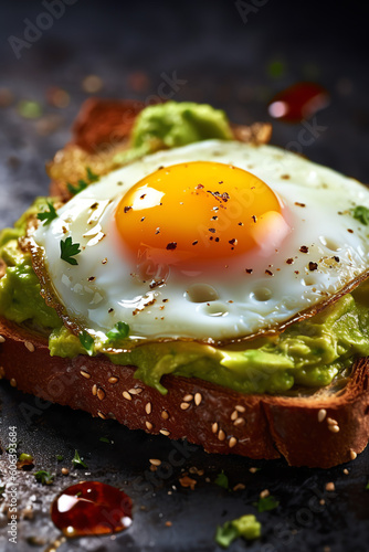 toast with guacamole and fried egg - generative ai