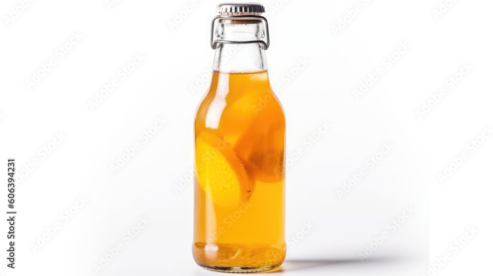 Fruit cocktail in a glass bottle isolated on a white background. Summer refreshing drink. Generative AI