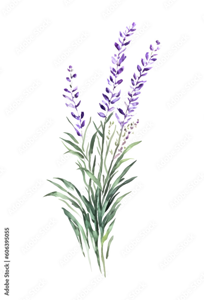Bouquet delicate wildflowers violet lavender, grasses and plants, watercolor isolated on white background for invitation or greeting cards, decorative symbol nature, fields and meadows. Bouquet delicate wildflowers violet lavender, grasses and plants, watercolor isolated on white background for invitation or greeting cards, decorative symbol nature, fields and meadows.