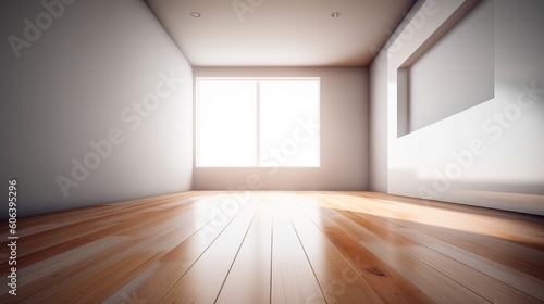 A shadow from a window in an empty room with light walls. Design and interior of the room. Generative AI