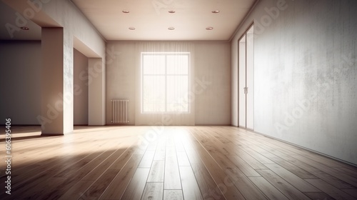 A shadow from a window in an empty room with light walls. Design and interior of the room. Generative AI