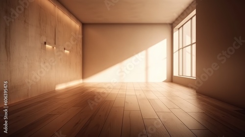 A shadow from a window in an empty room with brown walls. Design and interior of the room. Generative AI ©  AKA-RA