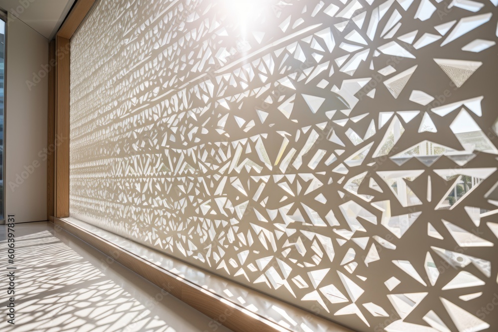 Obraz premium window with intricate tessellation pattern, bringing brightness and warmth to room, created with generative ai