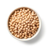 Chickpeas in a bowl isolated on a white background, top view. Generative AI