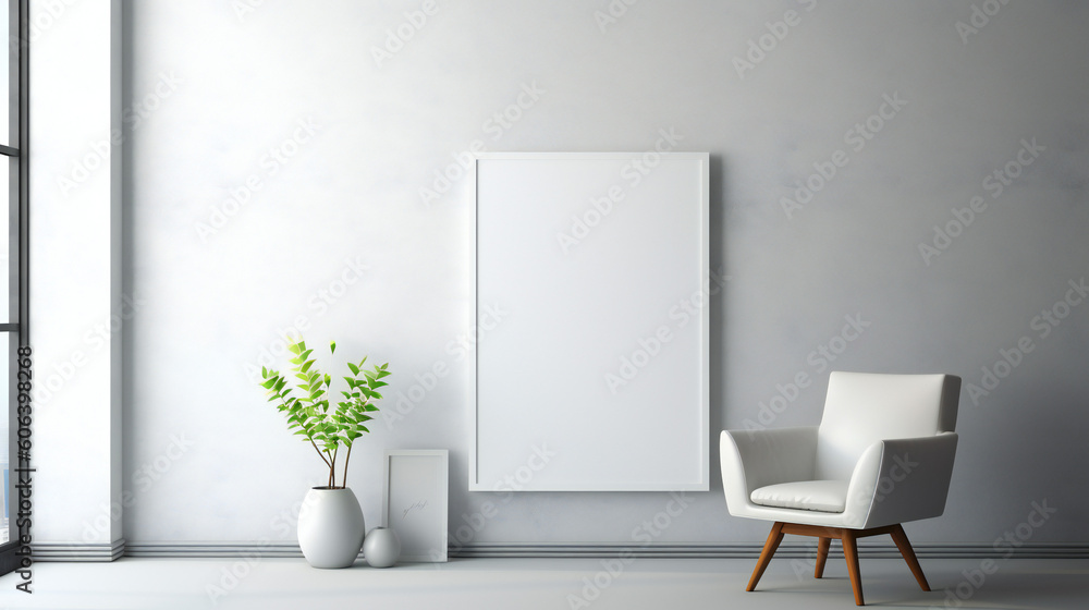 Fotografie Modern Interior Design with Blank Mockup Frame Poster, 3D Render, 3D Illustratio
