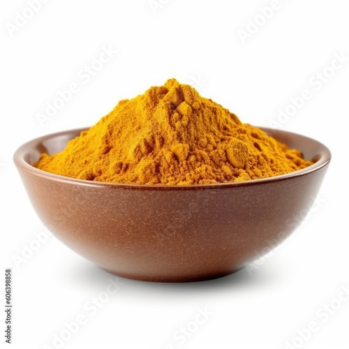 Curry powder in a bowl isolated on a white background. Generative AI