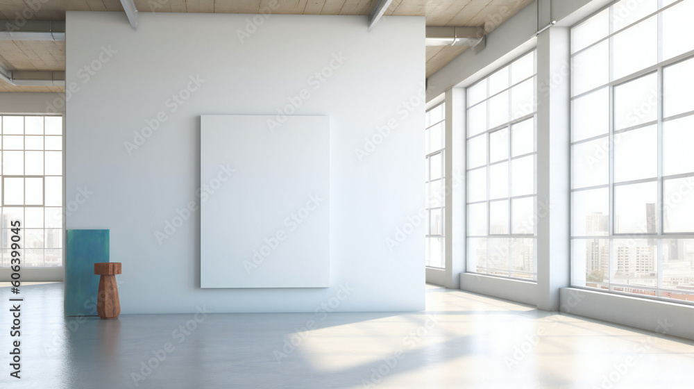 Modern Interior Design with Blank Mockup Frame Poster, 3D Render, 3D Illustration Modern Interior Design with Blank Mockup Frame Poster, 3D Render, 3D Illustration