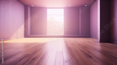 A shadow from a window in an empty room with purple walls. Design and interior of the room. Generative AI ©  AKA-RA