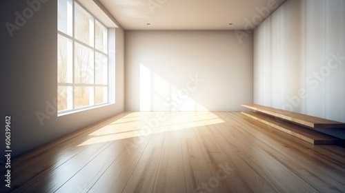 A shadow from a window in an empty room with white walls. Design and interior of the room. Generative AI