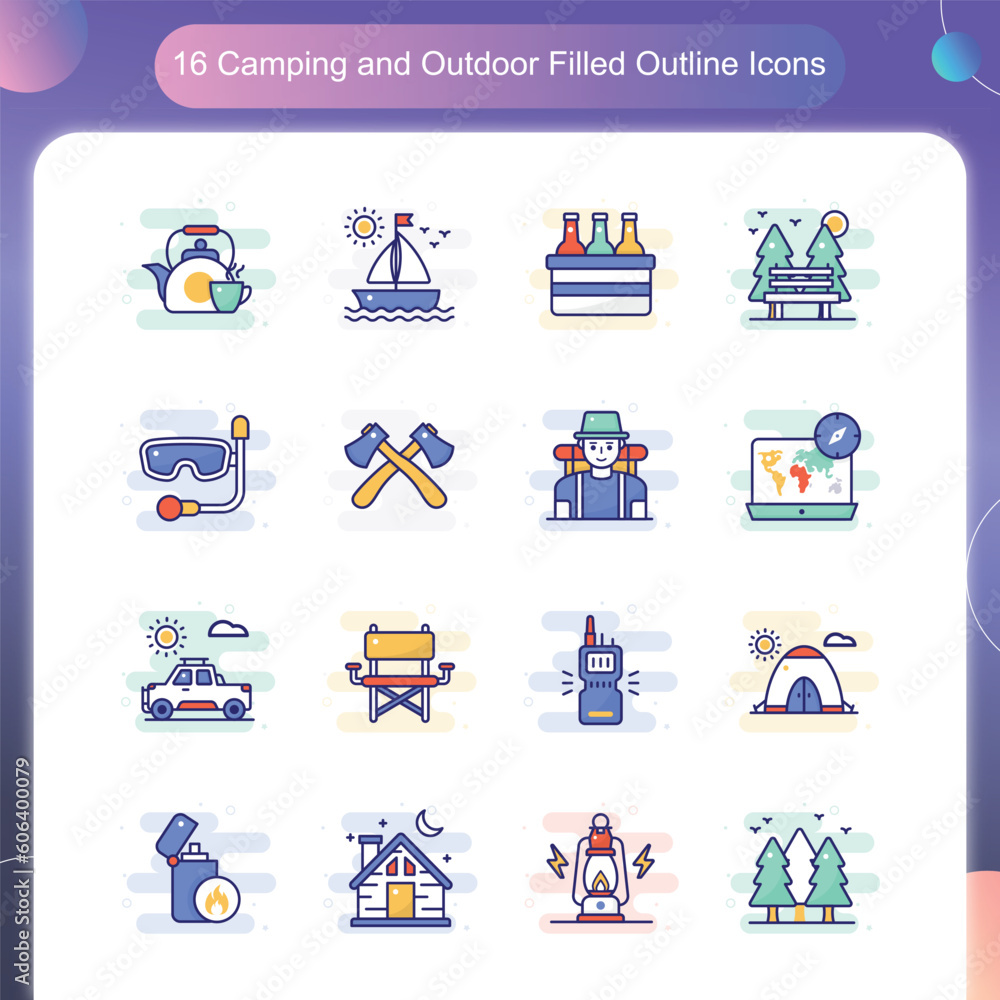 Camping Outdoor Vector Filled Outline icon Set 02 Camping Outdoor Vector Filled Outline icon Set 02