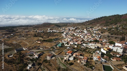 Village Vilaflor on the slope of a hill, Tenerife, aerial