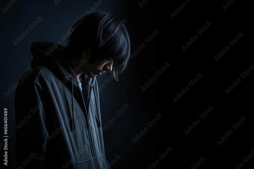 A Sad And Depressed Person Standing in a plain room. Generative AI illustration. A Sad And Depressed Person Standing in a plain room. Generative AI illustration.