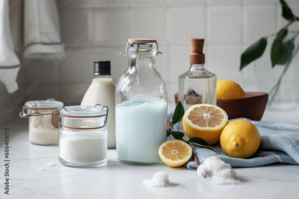 homemade cleaning products with natural ingredients, such as baking soda and vinegar, created with generative ai homemade cleaning products with natural ingredients, such as baking soda and vinegar, created with generative ai
