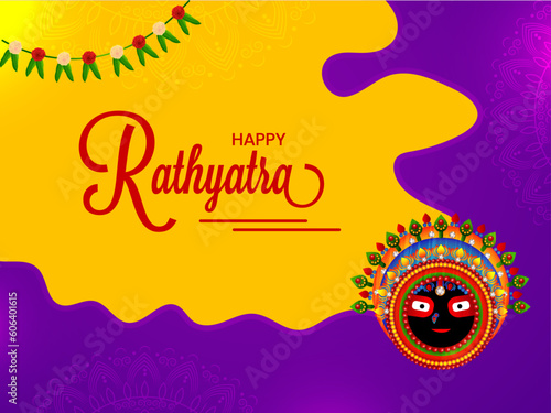 Happy Rath Yatra Indian traditional festival background with face of Lord Jagannath.