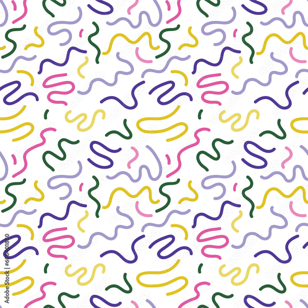 Colorful line doodle seamless pattern. Modern abstract color backdrop