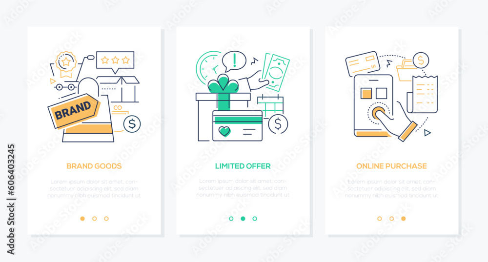 Fototapeta premium Brand goods and limited offer - line design style banners set