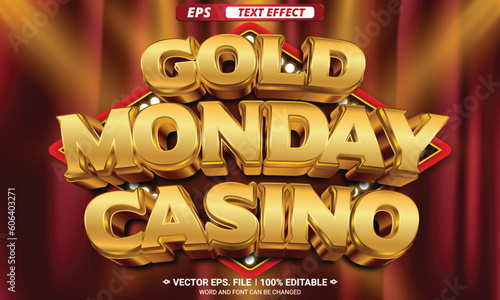 Gold monday casino golden luxury editable 3d vector text effect