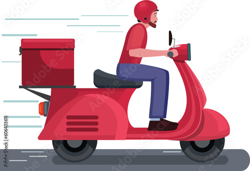 Vector illustration of a delivery man riding a scooter