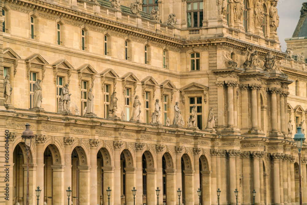 Facade of Louvre Museum building, Paris, France