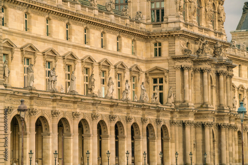 Facade of Louvre Museum building, Paris, France