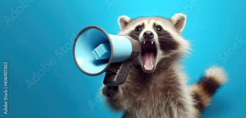 Fototapeta Funny raccoon with a megaphone by Generative AI