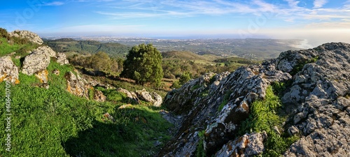 Panoramic view of the mesmerizing rocky landscape of the woods of the Sintra Cascais Natural Park