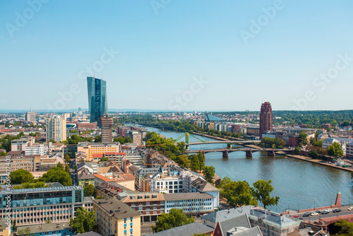 Rhine river with the European central bank EZB building in the background, Frankfurt, Germany © TambolyPhotodesign