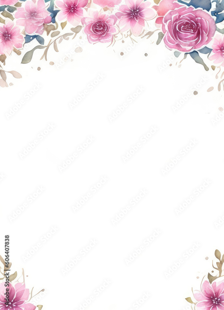 beautiful floral wreath wedding invitation card template, isolated on white background