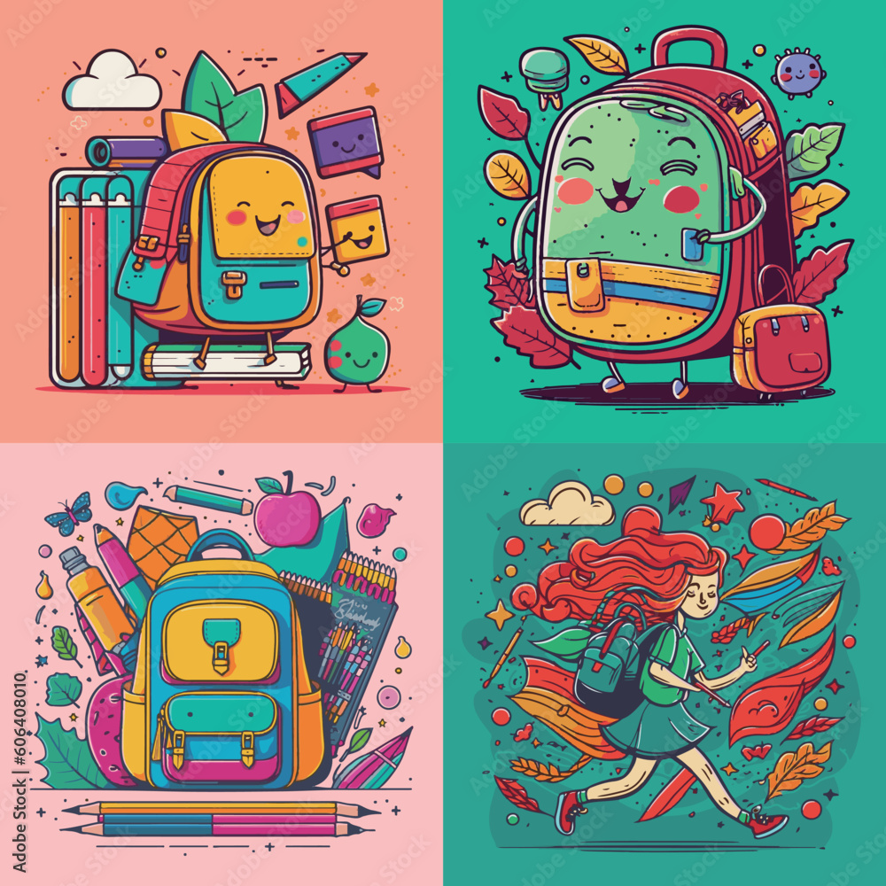 back to school vector cartoon set Stock Vector | Adobe Stock