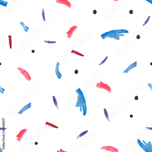 Seamless pattern with watercolor spots and splashes. Abstract background with spots. Blue and pink watercolor spots. Pattern for textiles, invitations, open, paper packaging