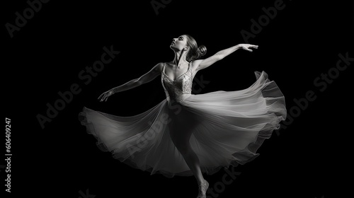 A classic black - and - white photograph capturing the elegance and grace of a ballet dancer in mid - air. generative ai