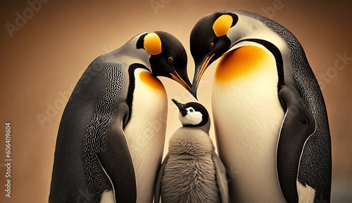 Happy penguin family with baby