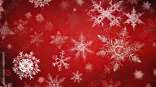 Red Christmas background with white snowflakes. Generative AI