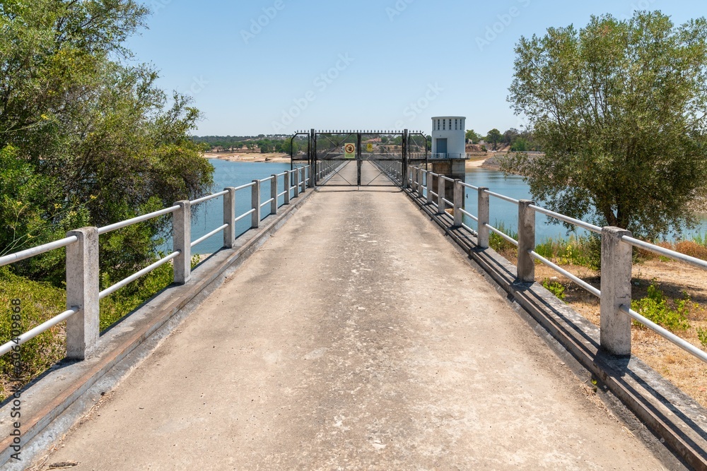Path on Montargil Dam in the municipality of Ponte de Sor, Portalegre, Portugal.