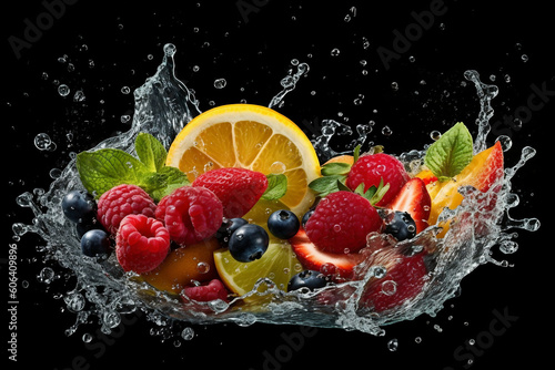 water splash sliced fruits  create generative AI