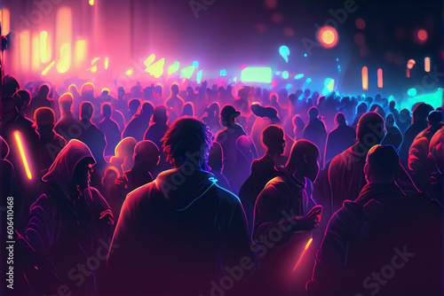Dance disco party neon party place illustration. AI © terra.incognita