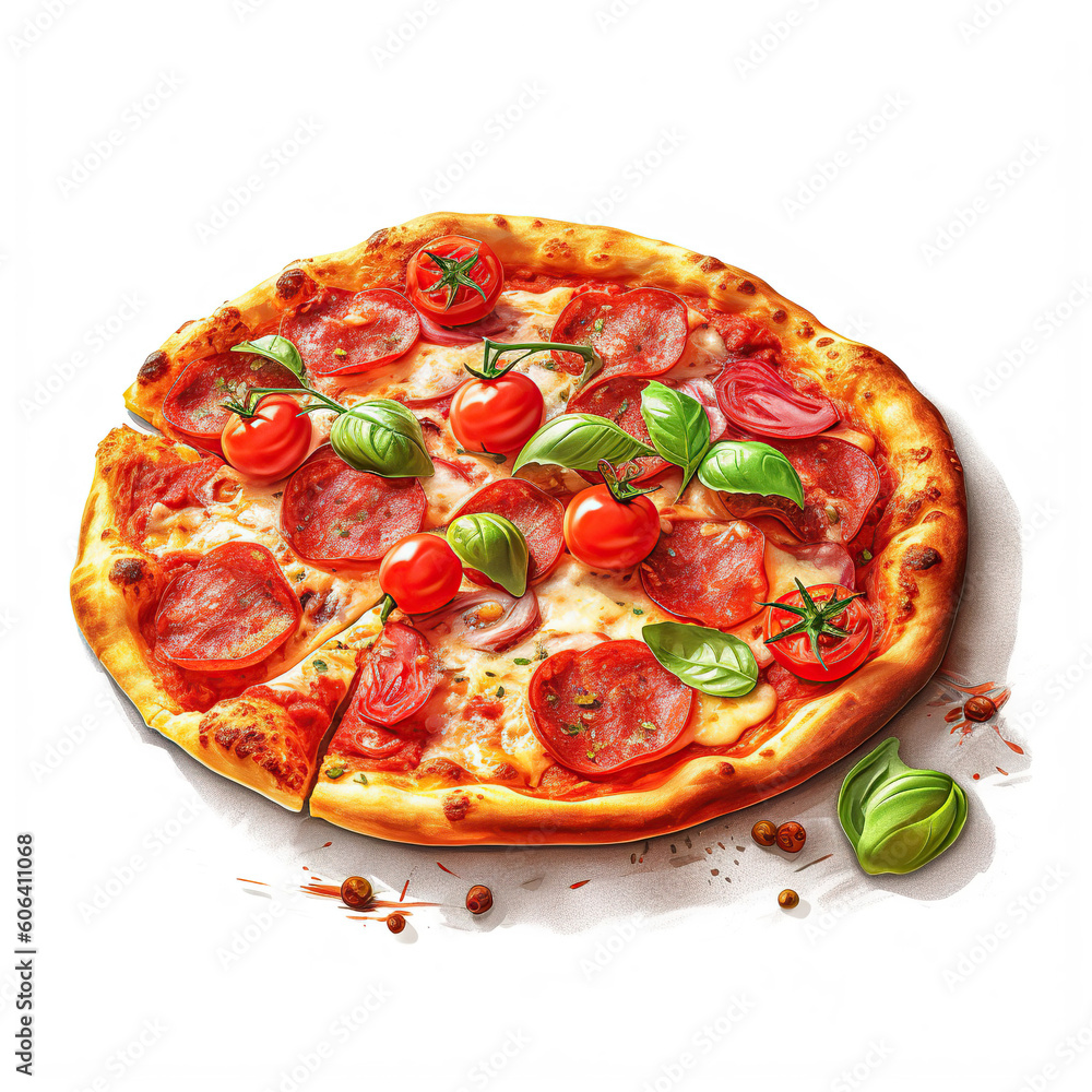 Appetizing fresh Pizza with. Fresh homemade pizza. Created with Generative AI