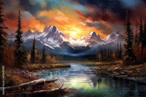 Colorful Rocky Mountain Artwork Painting Generative Ai Illustration