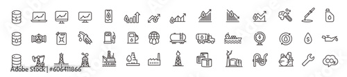 Oil industry and petroleum production vector icon set including 42 editable strock icons.